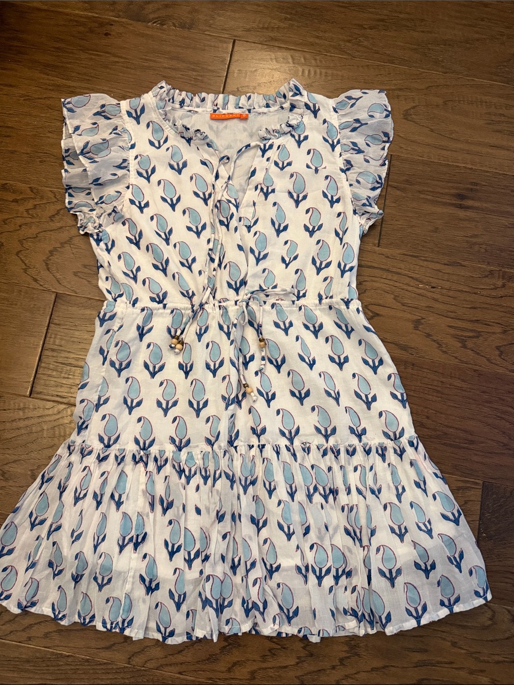OLIPHANT Cinched Flirty Short Dress Block Print Blue White NWOT Sz S